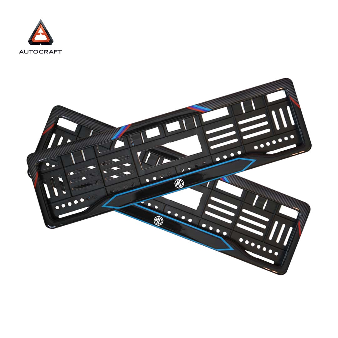 Car Number Plate Gel Frame - MG - Red and Blue Line HSRP number plate gel frame view 1