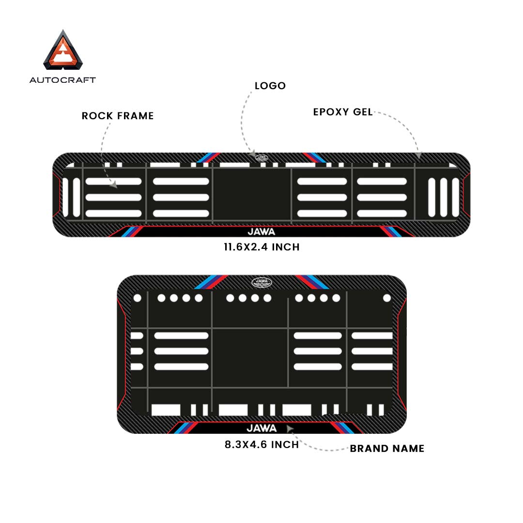 Bike Number Plate Gel Frame - Jawa - Red & Blue Lines (Front and Back Set)