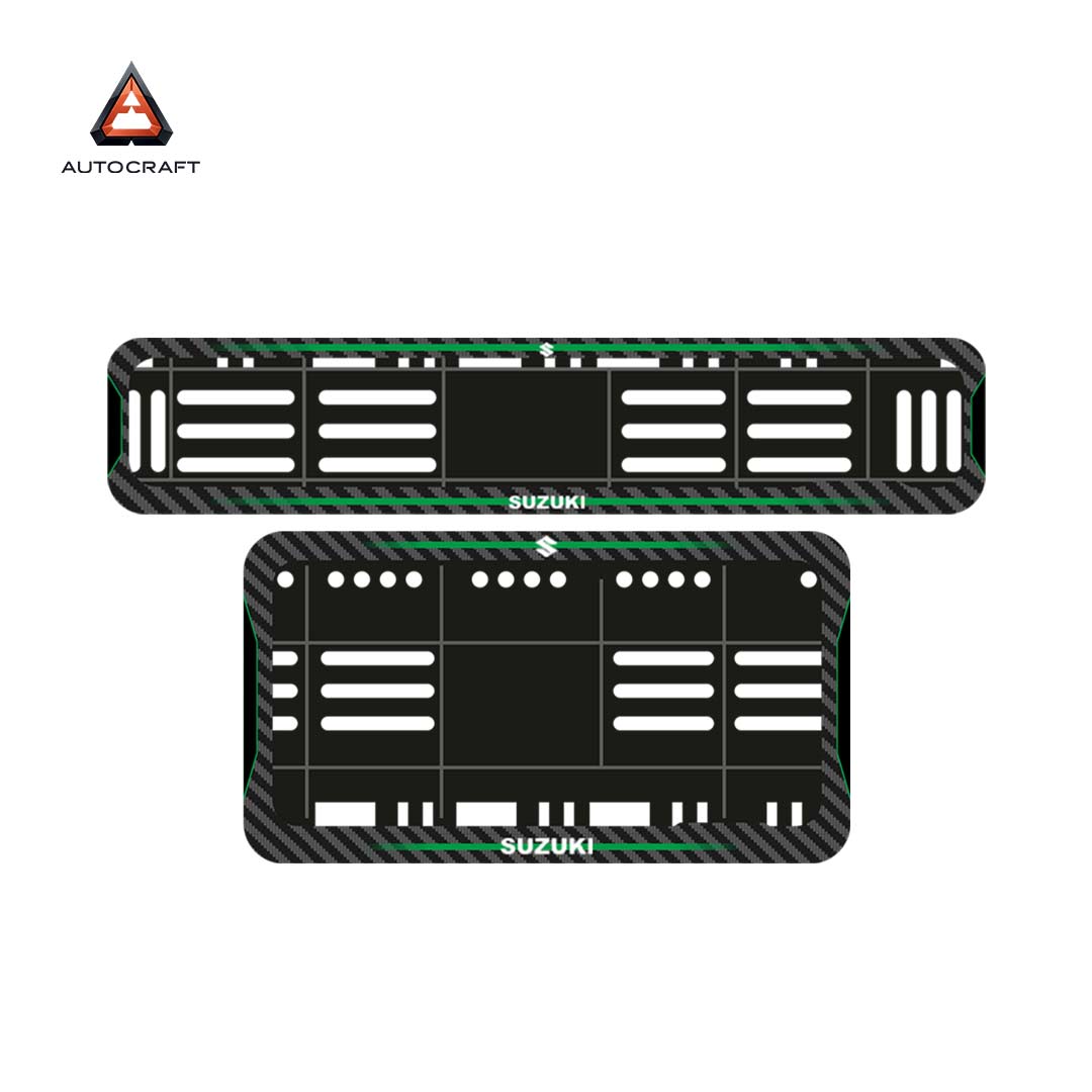 Bike Number Plate Gel Frame - Suzuki - Green Line (Front and Back Set)
