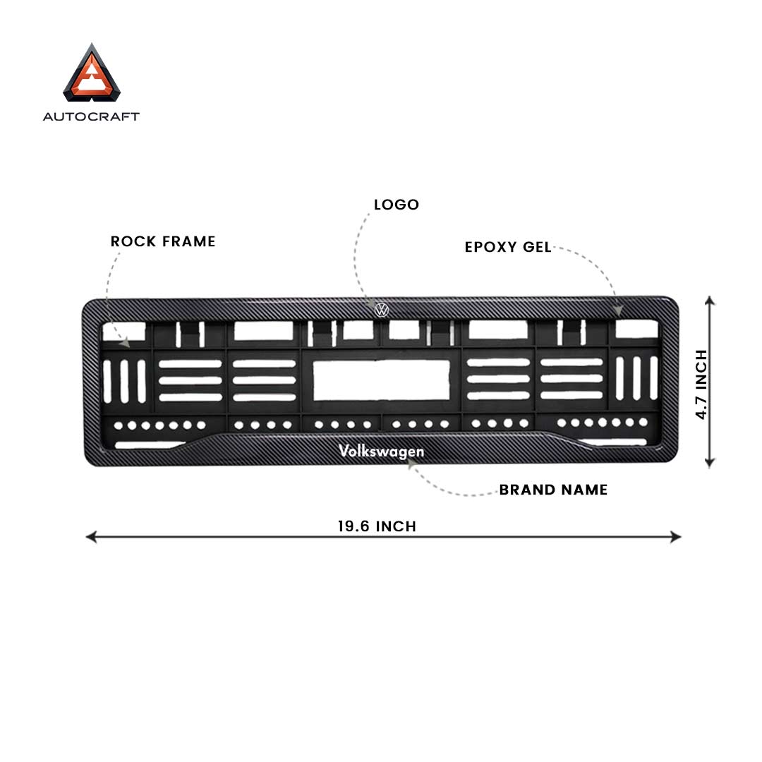 Car Number Plate Gel Frame - Volkswagen - Black Plain HSRP number plate gel frame view 2