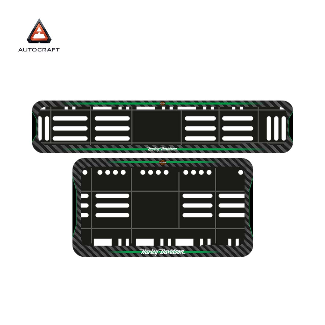Bike Number Plate Gel Frame - Harley Davidson - Green Line (Front and Back Set)