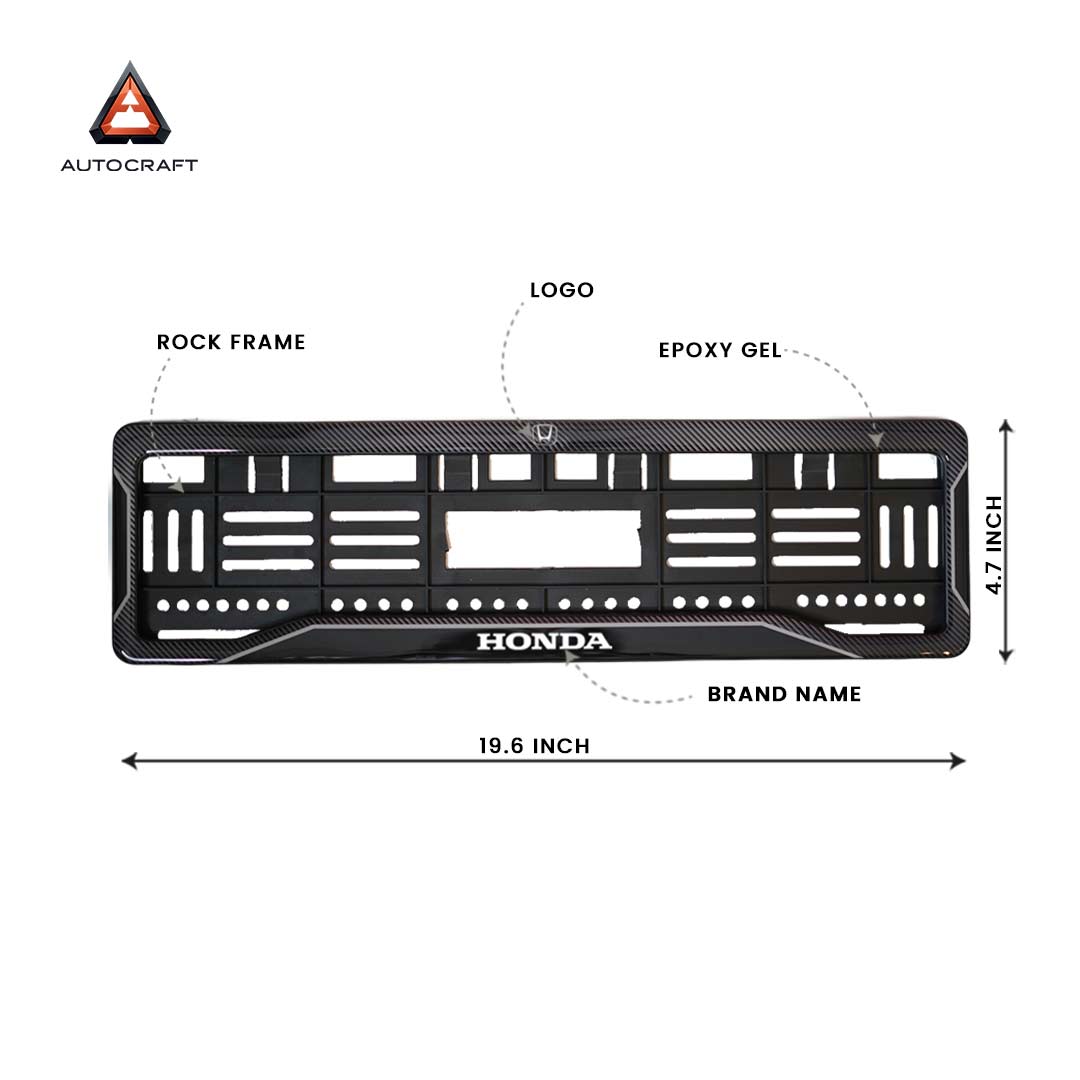 Car Number Plate Gel Frame - Honda - Black Dash
