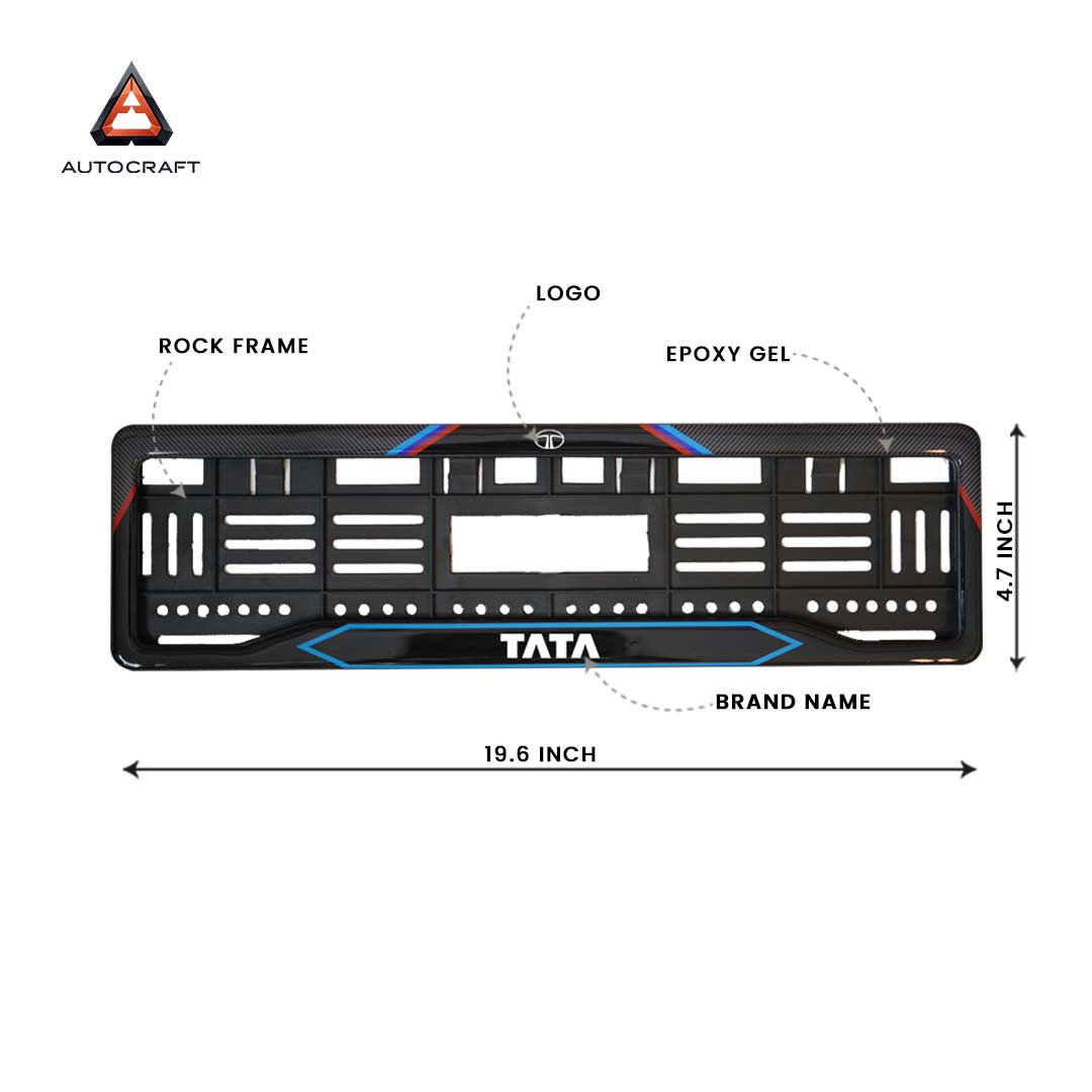 Car Number Plate Gel Frame - TATA - Red and Blue Line HSRP number plate gel frame view 2