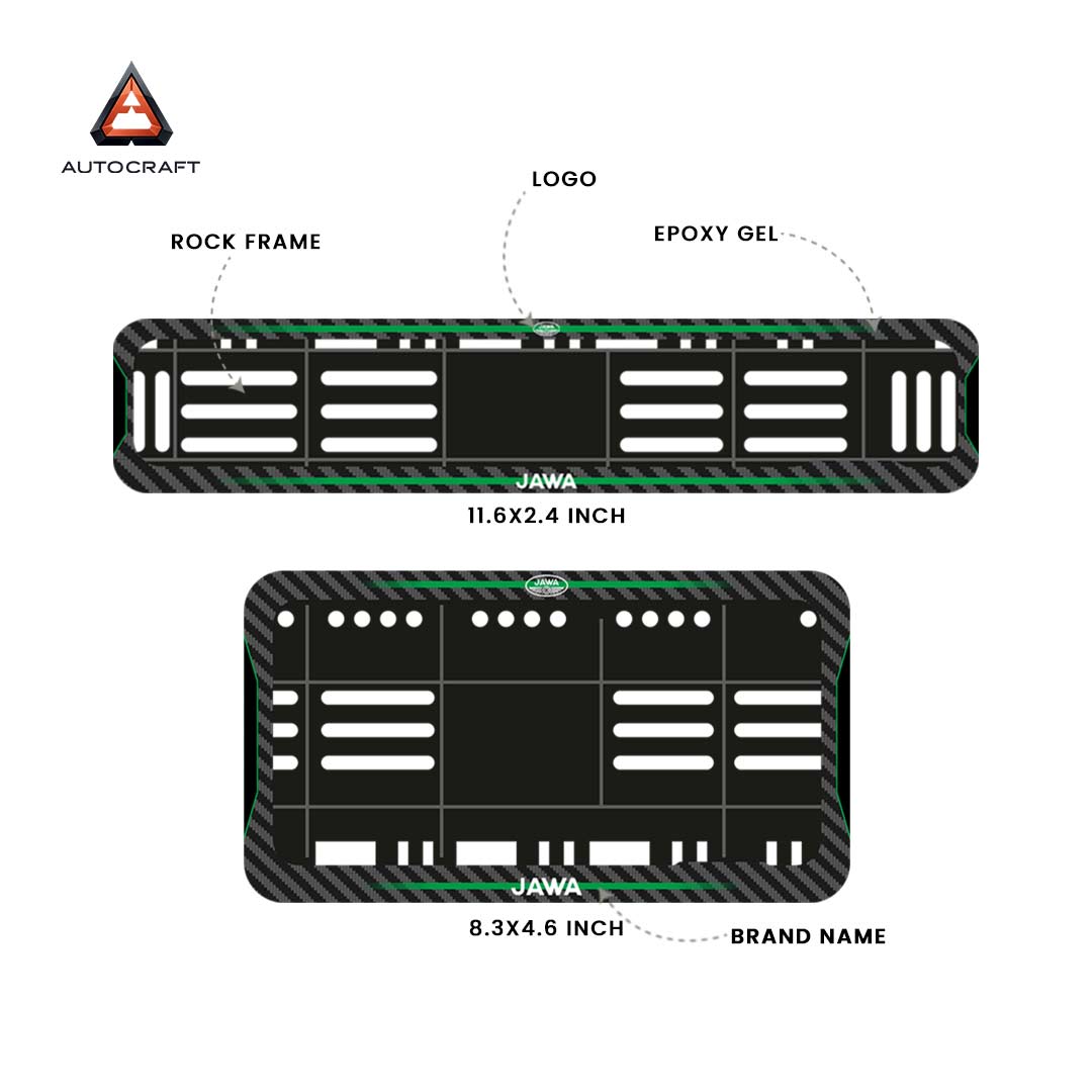 Bike Number Plate Gel Frame - Jawa - Green Line (Front and Back Set)