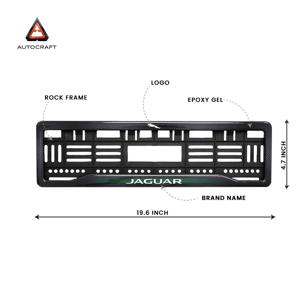 Car Number Plate Gel Frame - Jaguar Logo - Green HSRP number plate gel frame view 2