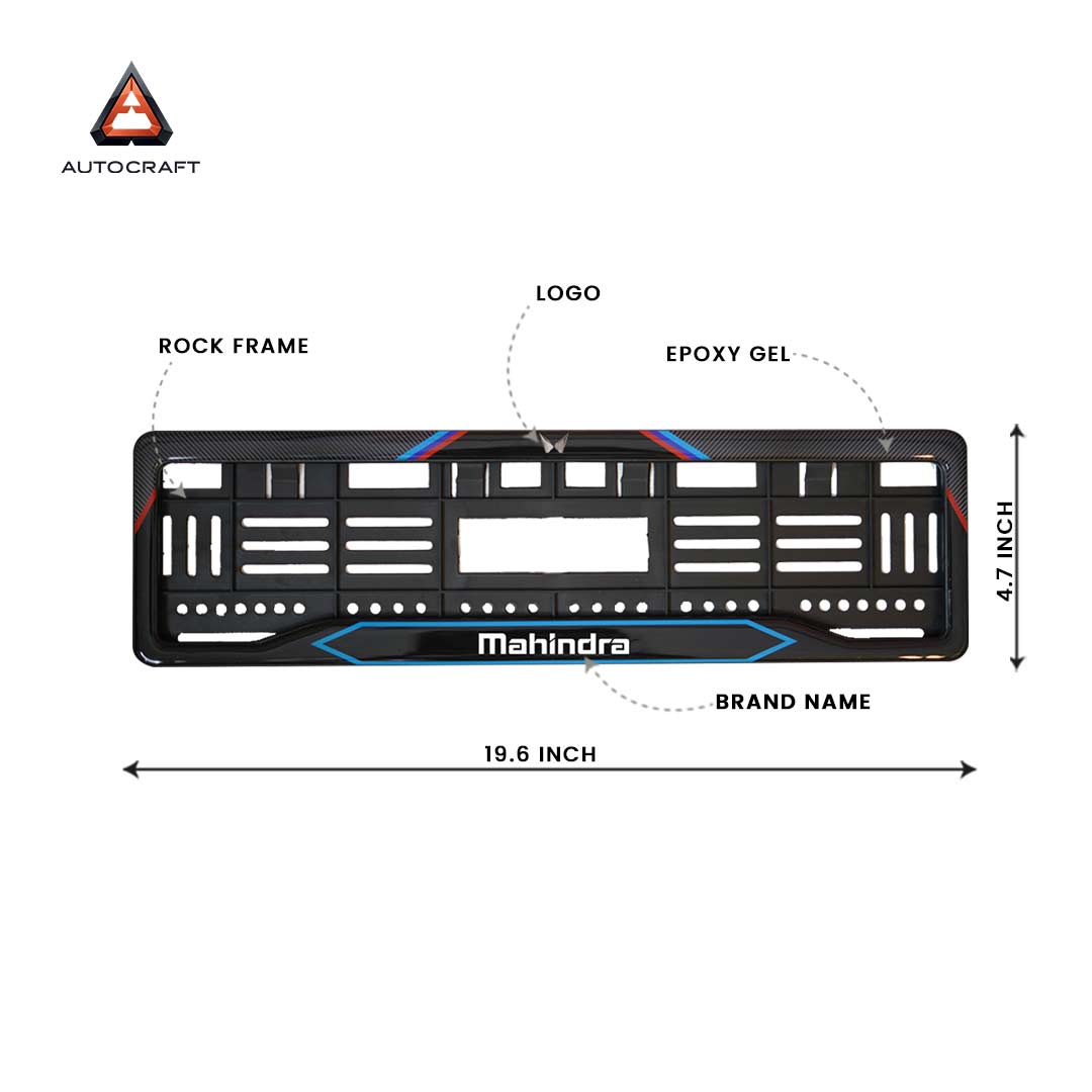 Car Number Plate Gel Frame - Mahindra - Red and Blue Line HSRP number plate gel frame view 2