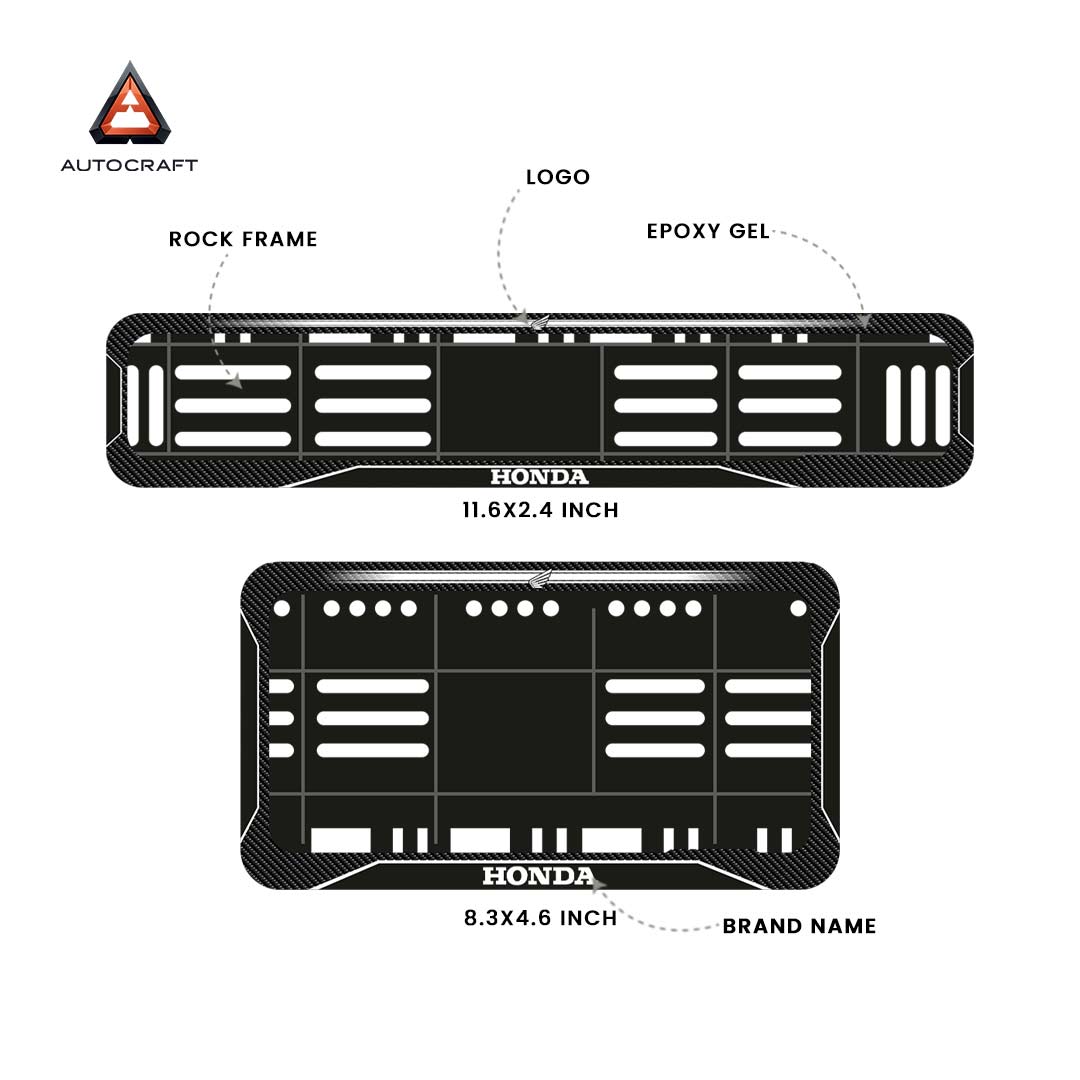 Bike Number Plate Gel Frame - Honda - Black with White Lines (Front and Back Set) HSRP number plate gel frame view 2