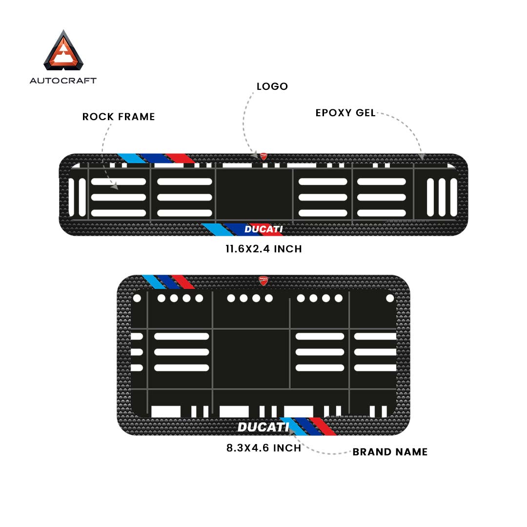 Bike Number Plate Gel Frame - Ducati - Red & Blue Racing Stripes (Front and Back Set)