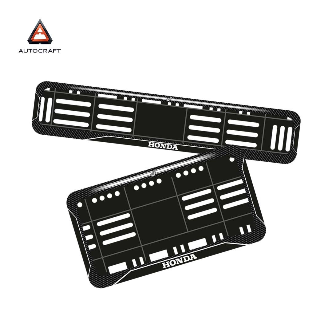 Bike Number Plate Gel Frame - Honda - Black with White Lines (Front and Back Set) HSRP number plate gel frame view 1