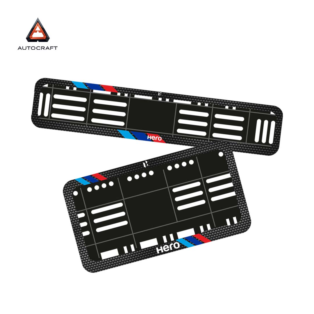 Bike Number Plate Gel Frame - Hero - Red & Blue Racing Stripes (Front and Back Set) HSRP number plate gel frame view 1