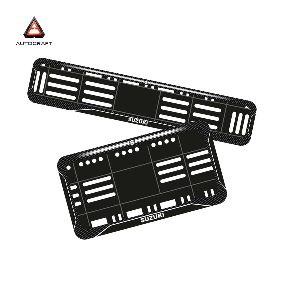 Bike Number Plate Gel Frame - Suzuki - Black with White Lines (Front and Back Set) HSRP number plate gel frame view 1