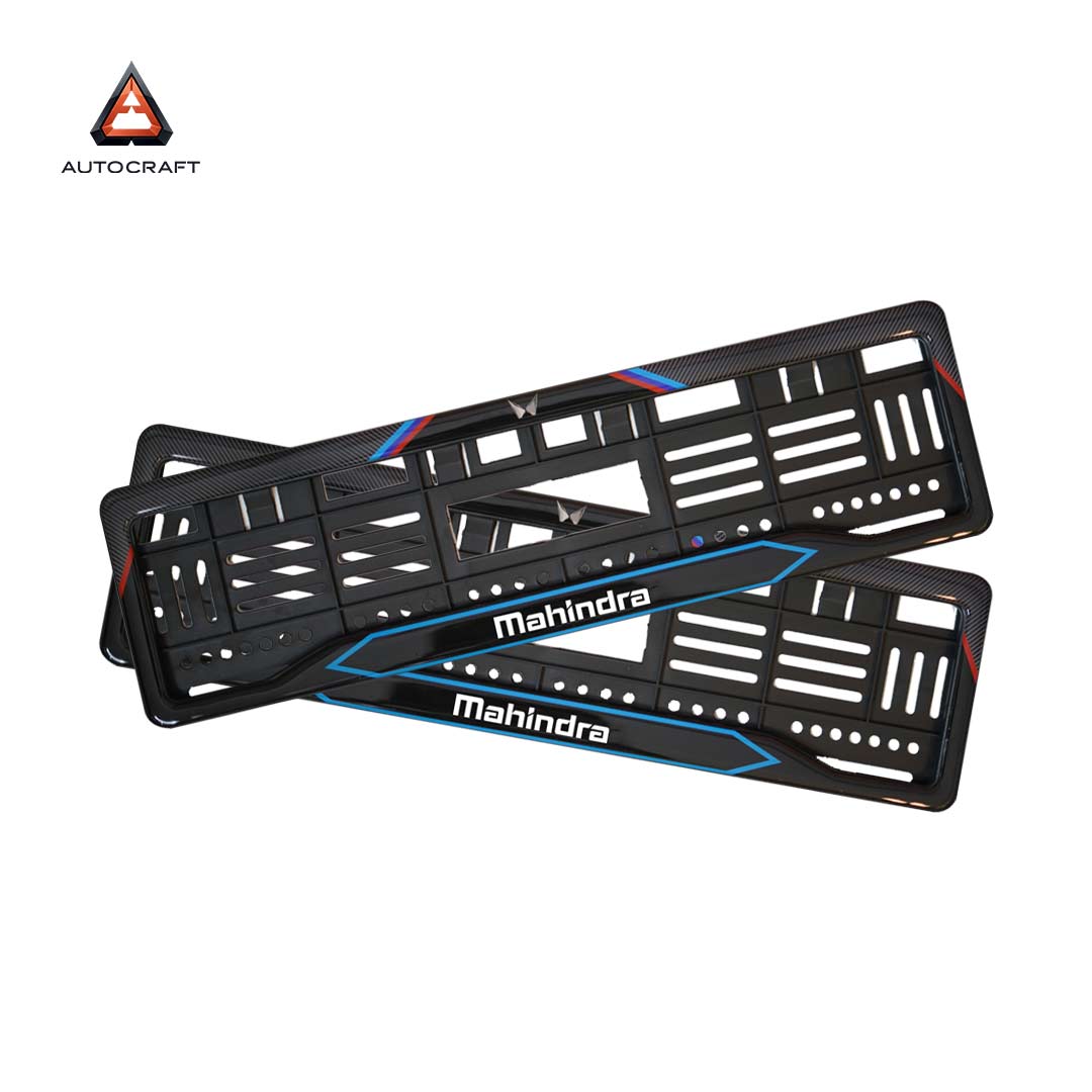 Car Number Plate Gel Frame - Mahindra - Red and Blue Line HSRP number plate gel frame view 1