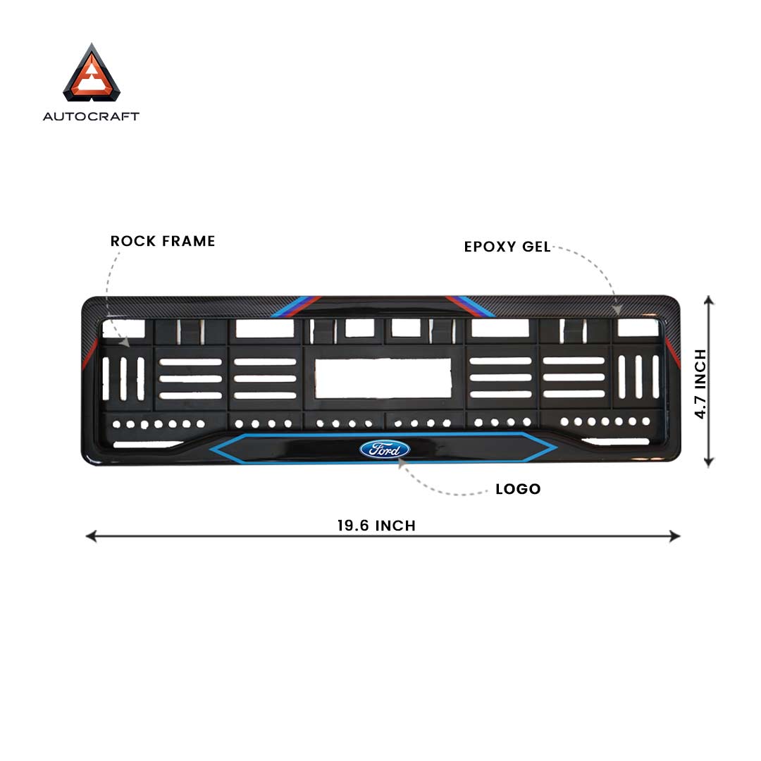 Car Number Plate Gel Frame - Ford - Red and Blue Line HSRP number plate gel frame view 2