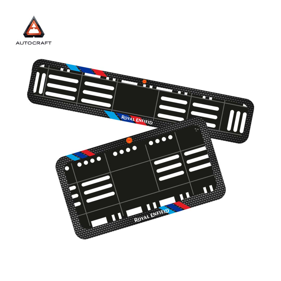 Bike Number Plate Gel Frame - Royal Enfield - Red & Blue Racing Stripes
