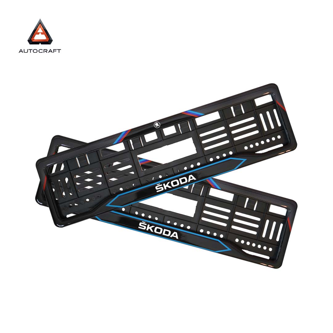 Car Number Plate Gel Frame - Skoda - Red and Blue Line