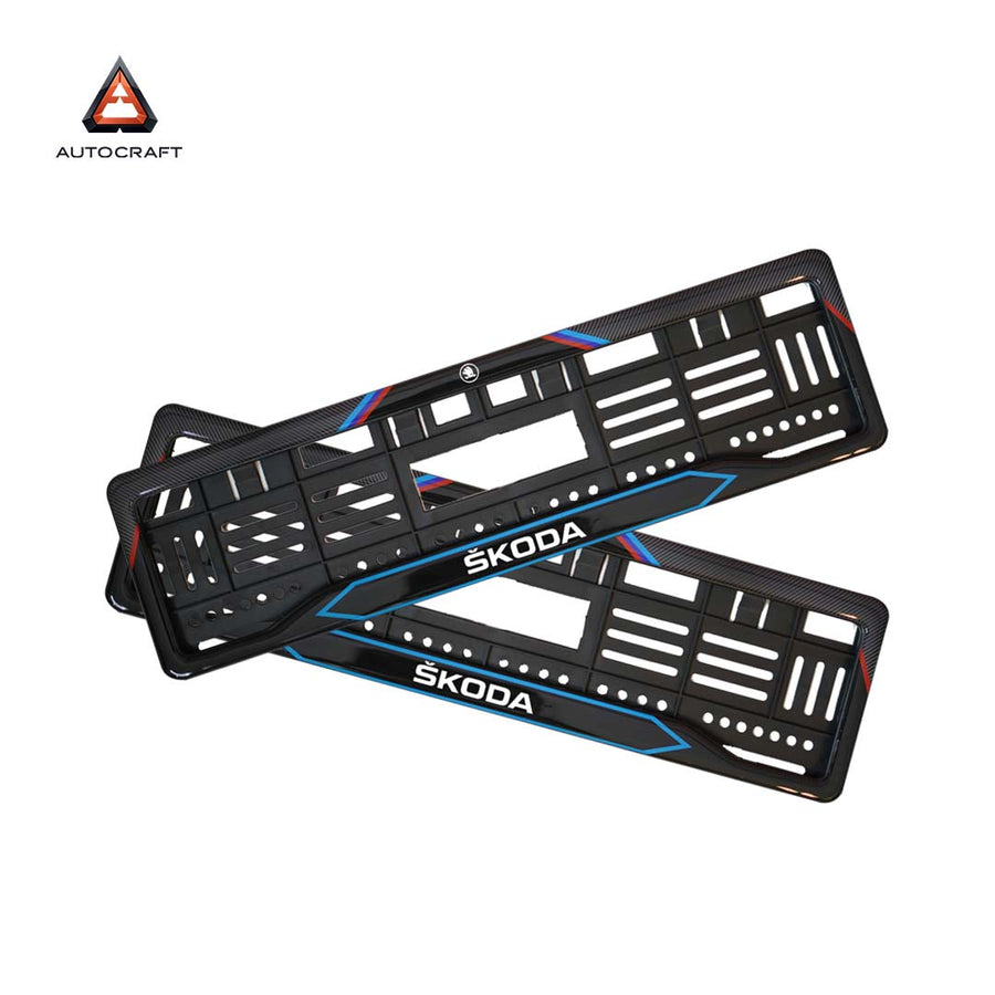 Car Number Plate Gel Frame - Skoda - Red and Blue Line