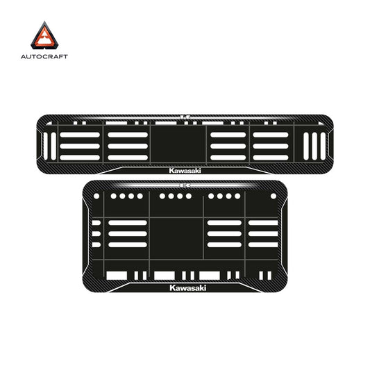 Bike Number Plate Gel Frame - Kawasaki - Black with White Lines (Front and Back Set)