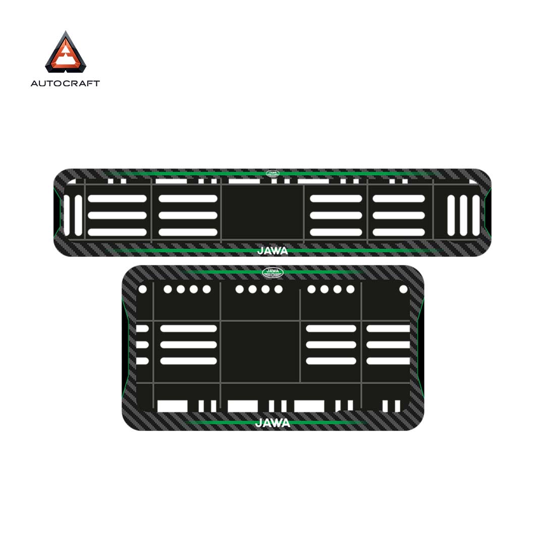 Bike Number Plate Gel Frame - Jawa - Green Line (Front and Back Set)