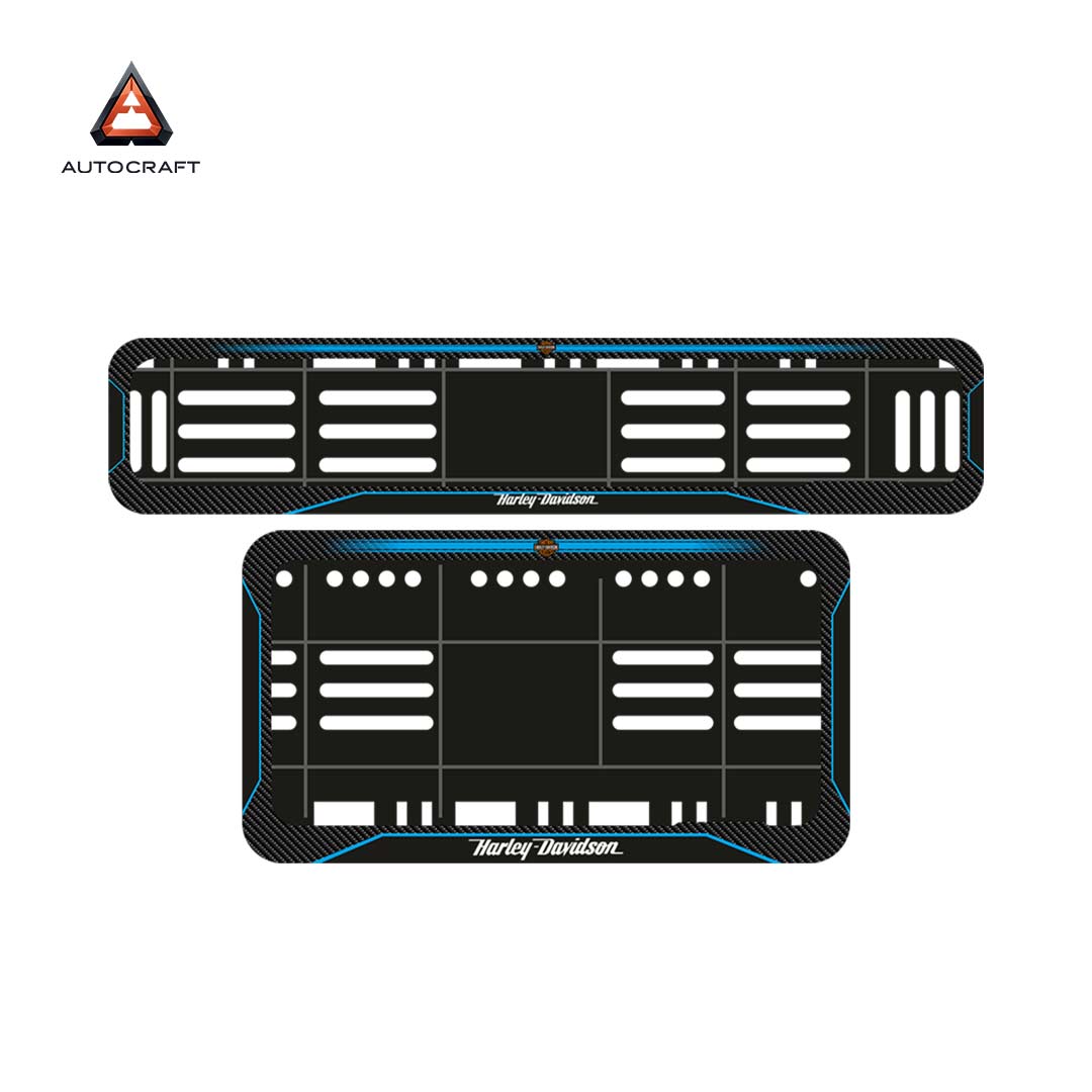Bike Number Plate Gel Frame - Harley Davidson - Blue Line (Front and Back Set)