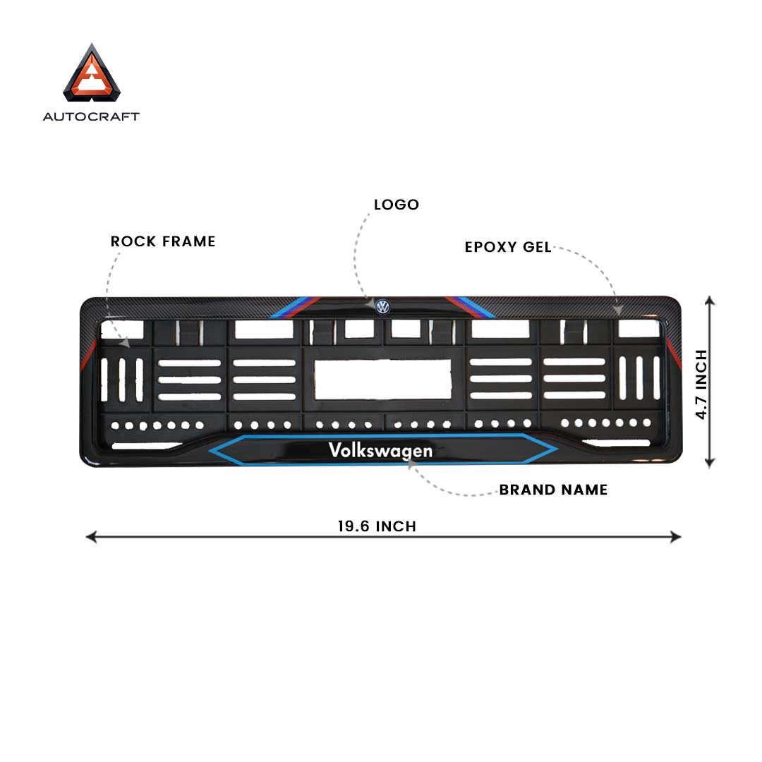 Car Number Plate Gel Frame - Volkswagen - Red and Blue HSRP number plate gel frame view 2