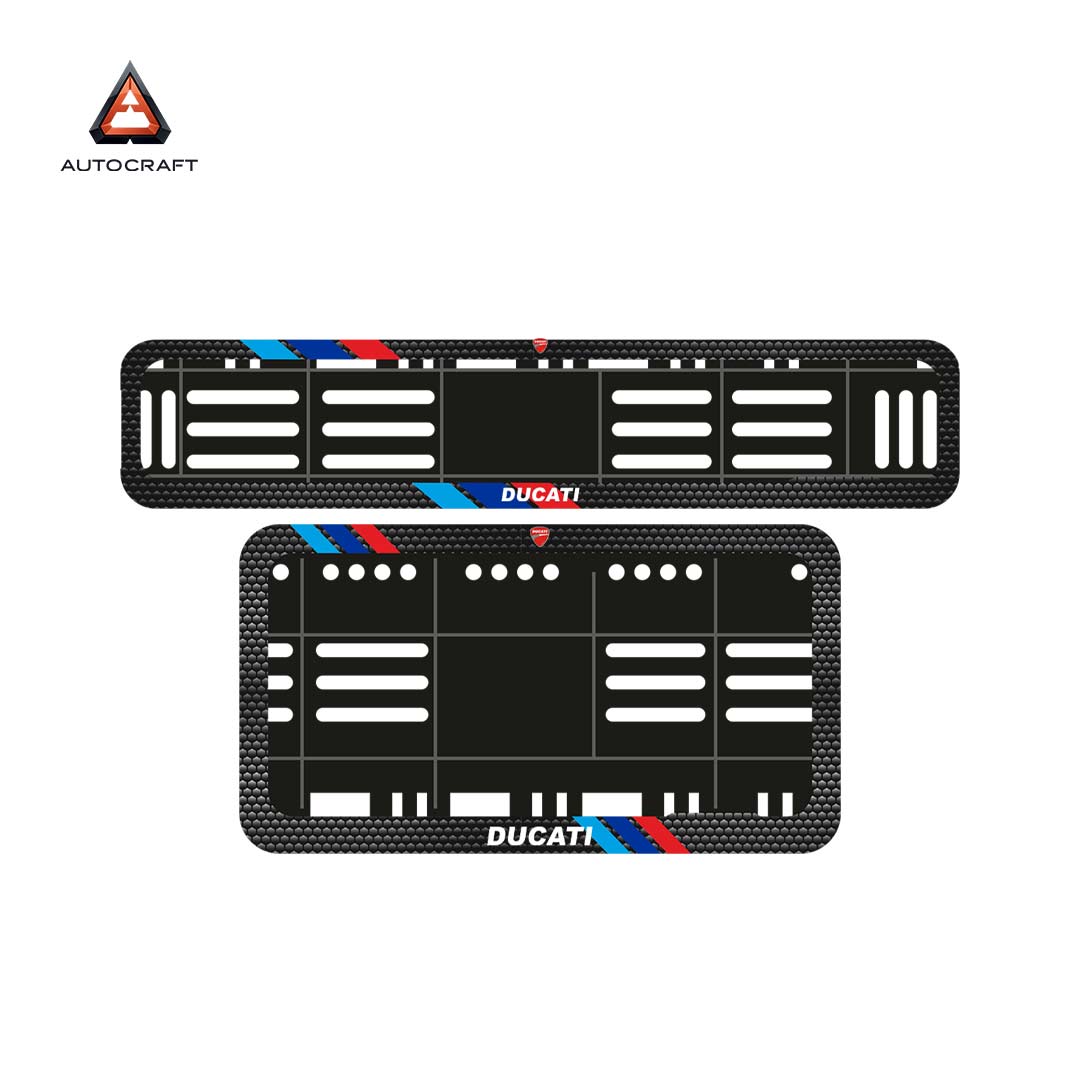 Bike Number Plate Gel Frame - Ducati - Red & Blue Racing Stripes (Front and Back Set)