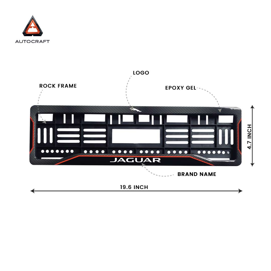 Car Number Plate Gel Frame - Jaguar Logo - Red Line HSRP number plate gel frame view 2