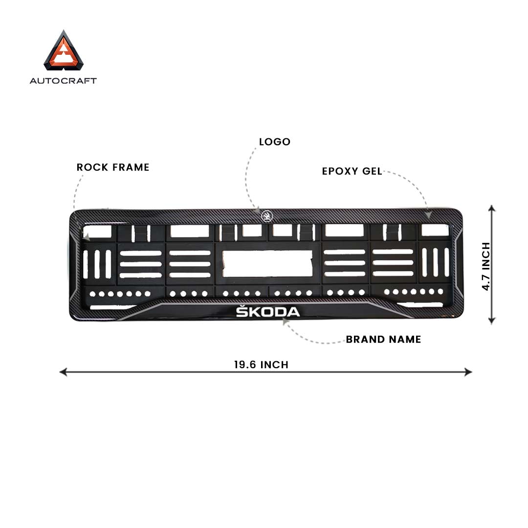 Car Number Plate Gel Frame - Skoda - Black Dash HSRP number plate gel frame view 2