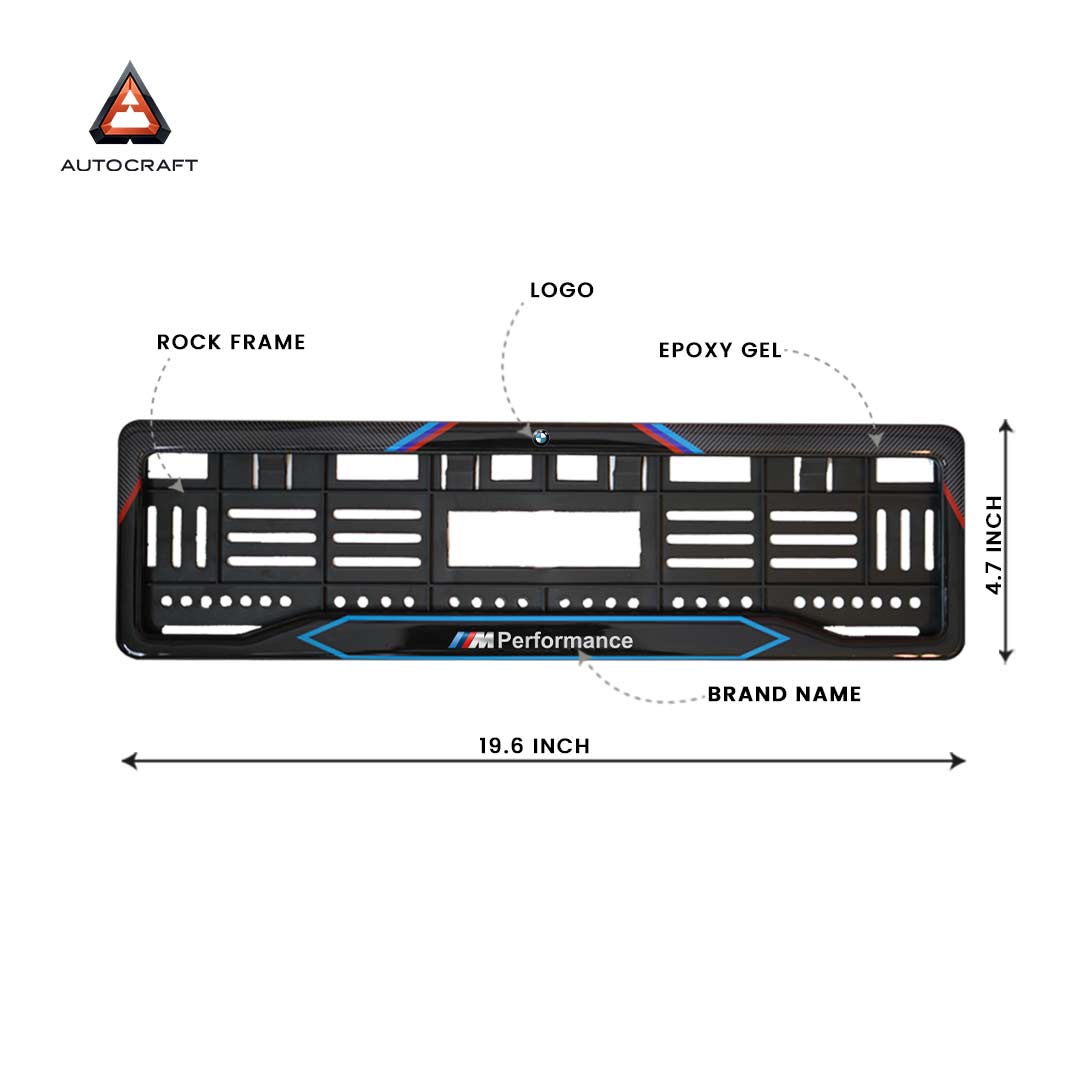 Premium BMW M Performance Car Number Plate Gel Frame – Front and Back Set HSRP number plate gel frame view 2