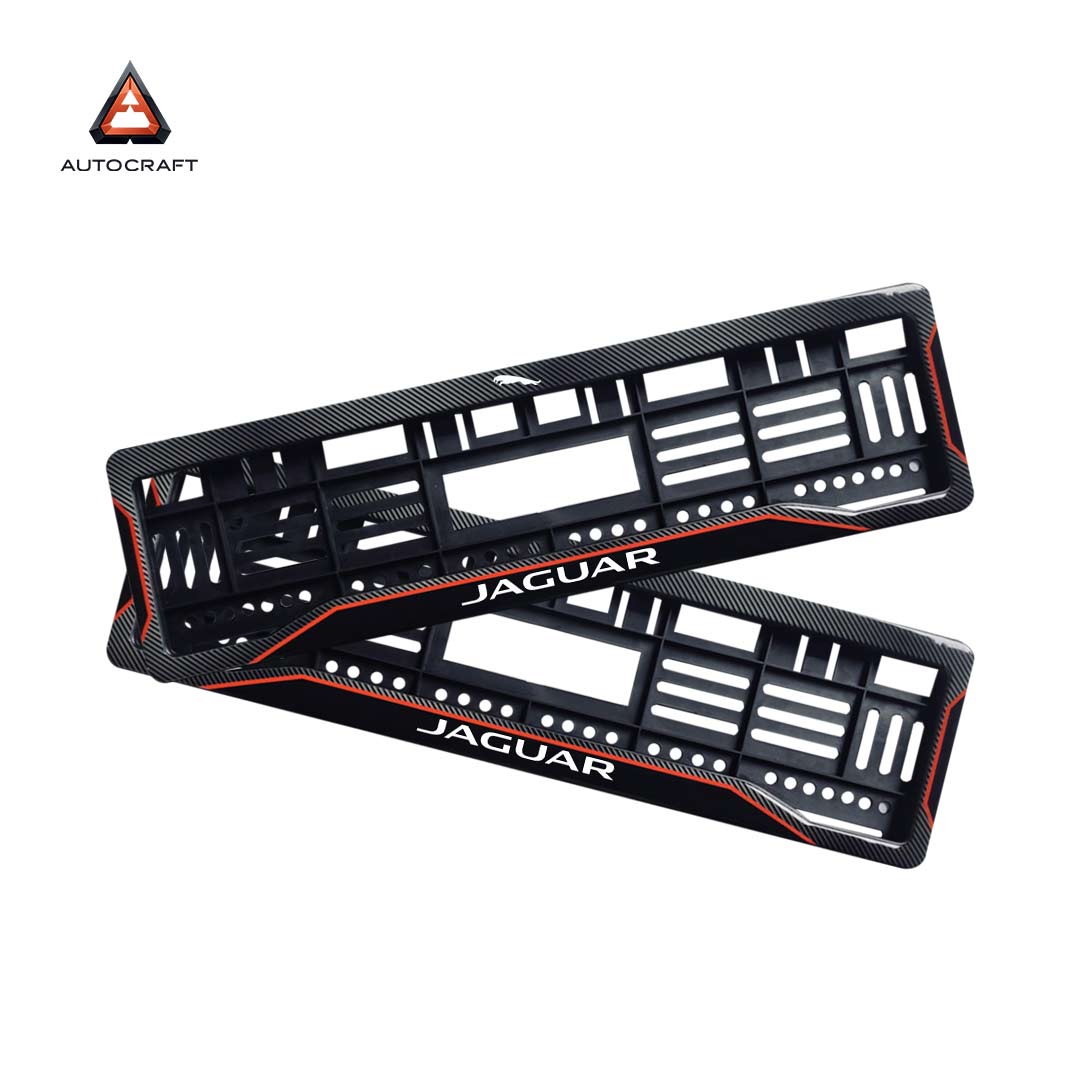 Car Number Plate Gel Frame - Jaguar Logo - Red Line HSRP number plate gel frame view 1