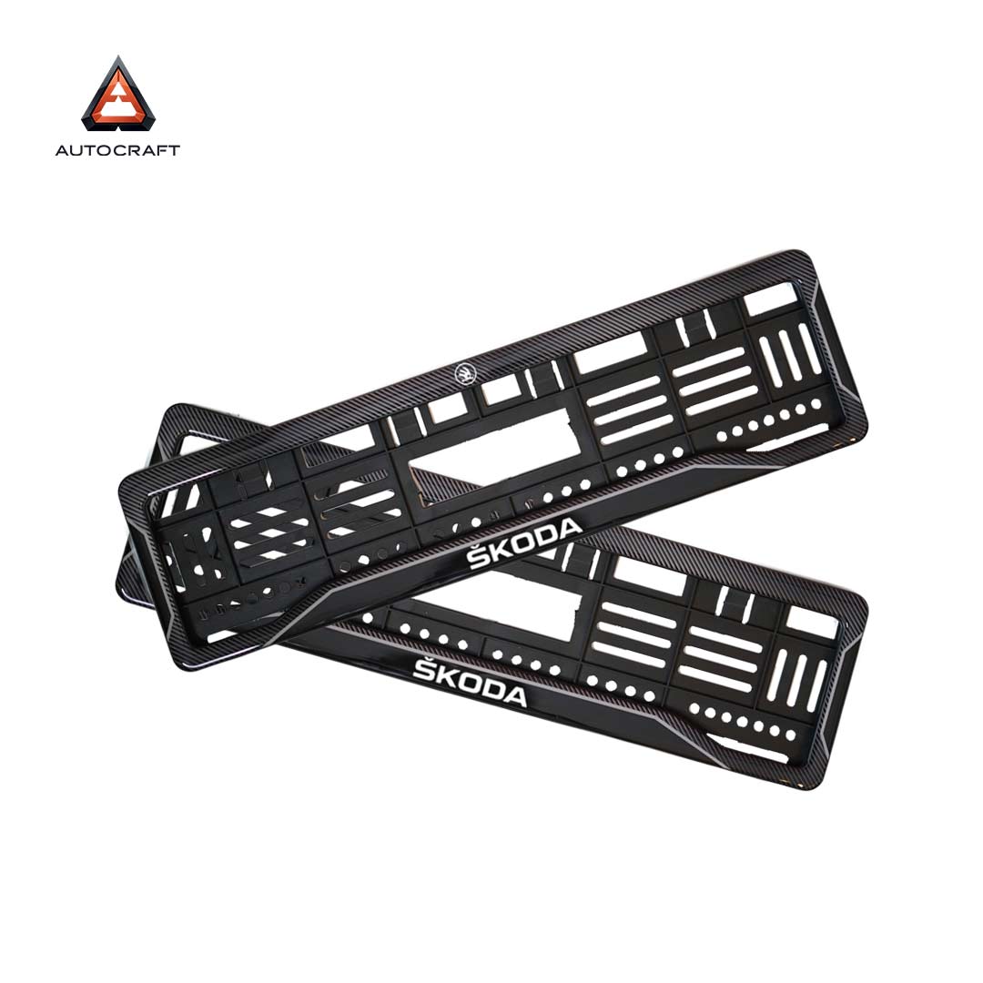 Car Number Plate Gel Frame - Skoda - Black Dash HSRP number plate gel frame view 1