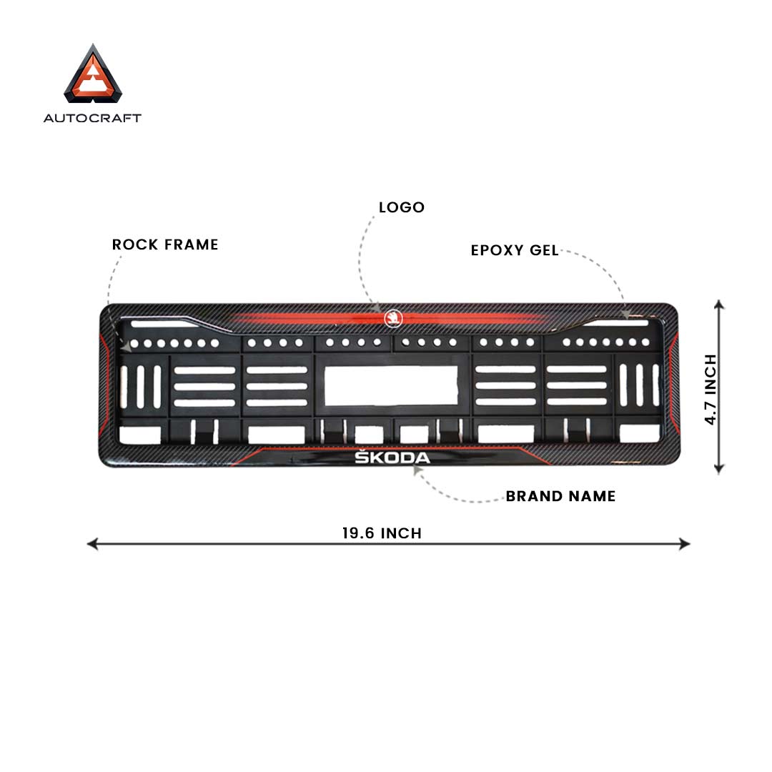 Car Number Plate Gel Frame - Skoda - Red Dash