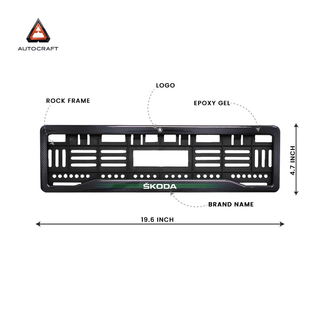 Car Number Plate Gel Frame - Skoda - Green Line HSRP number plate gel frame view 2