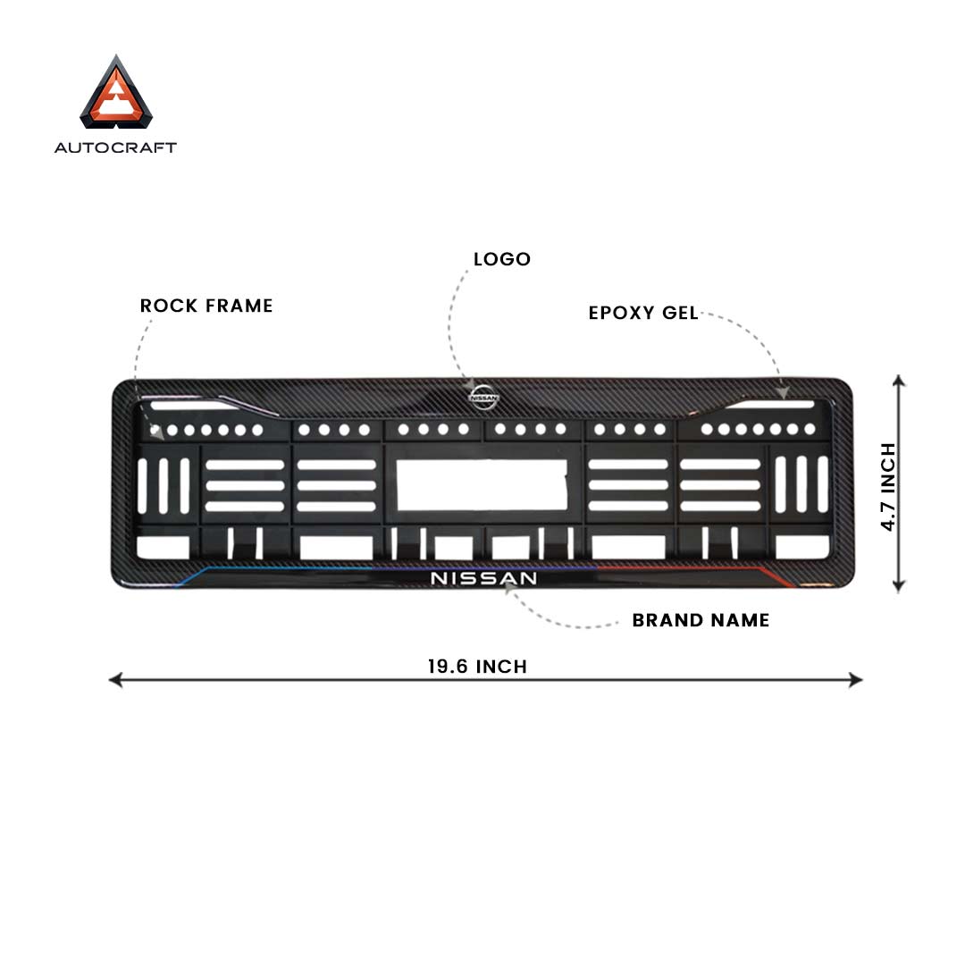 Car Number Plate Gel Frame - Nissan - Blue and Red Lines HSRP number plate gel frame view 2