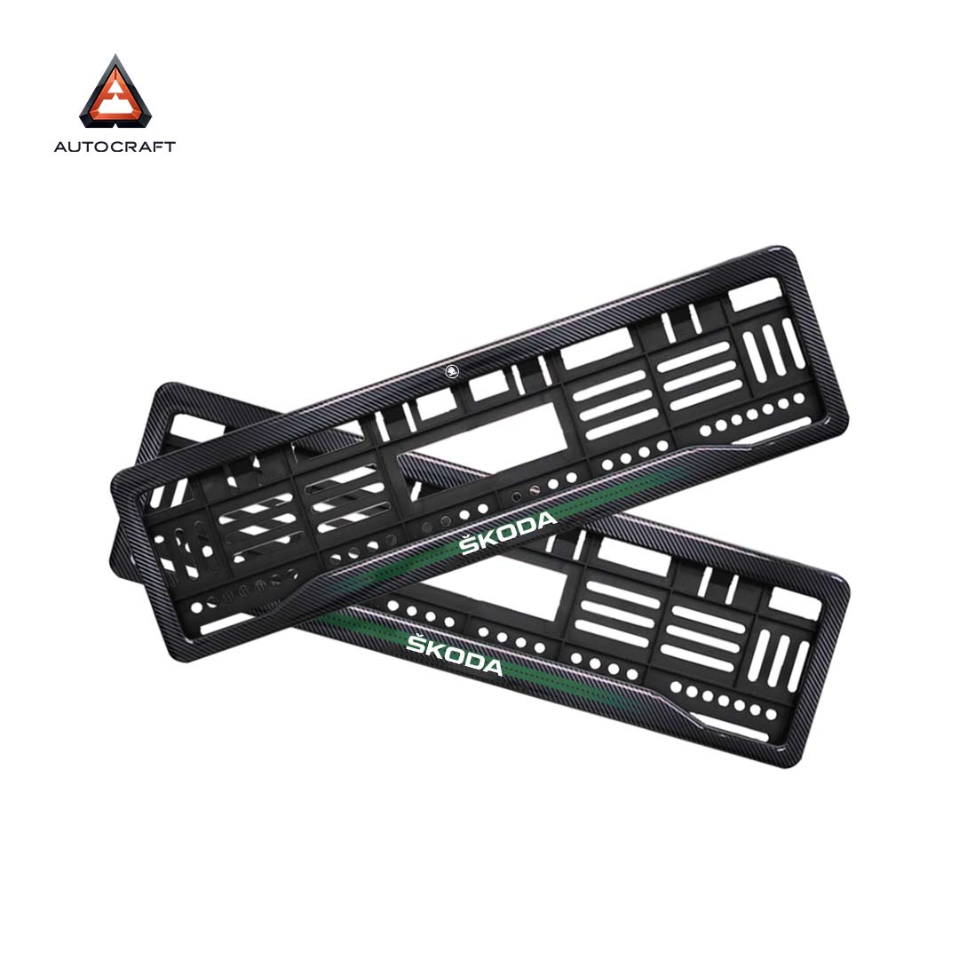 Car Number Plate Gel Frame - Skoda - Green Line HSRP number plate gel frame view 1