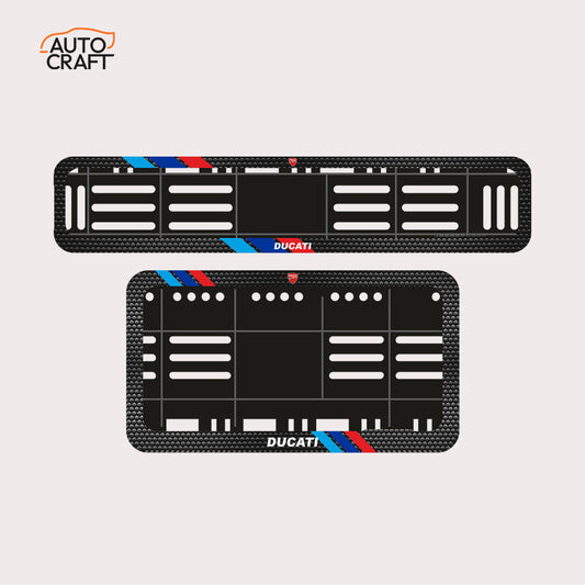 Bike Number Plate Gel Frame - Ducati - Red & Blue Racing Stripes - Image 1