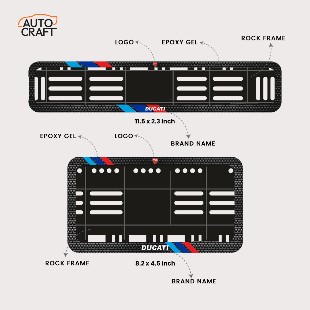 Bike Number Plate Gel Frame - Ducati - Red & Blue Racing Stripes - Image 2