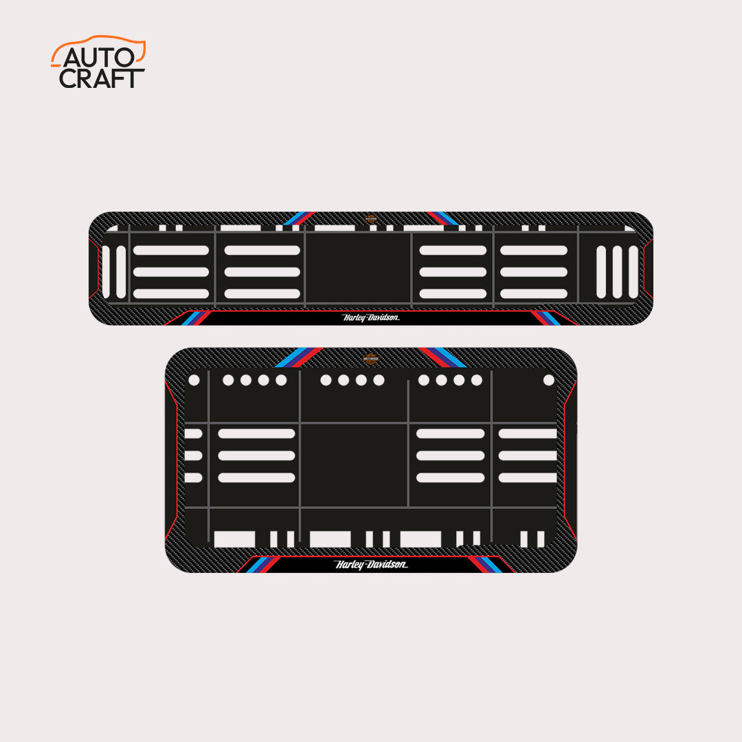 Bike Number Plate Gel Frame - Harley Davidson - Red & Blue Lines - Image 1
