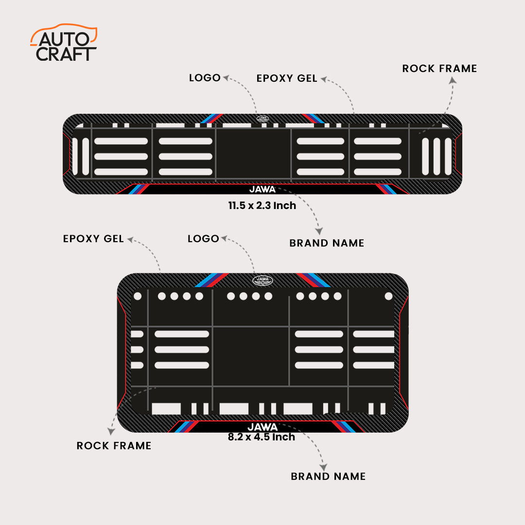 Bike Number Plate Gel Frame - Jawa - Red & Blue Lines - Image 2
