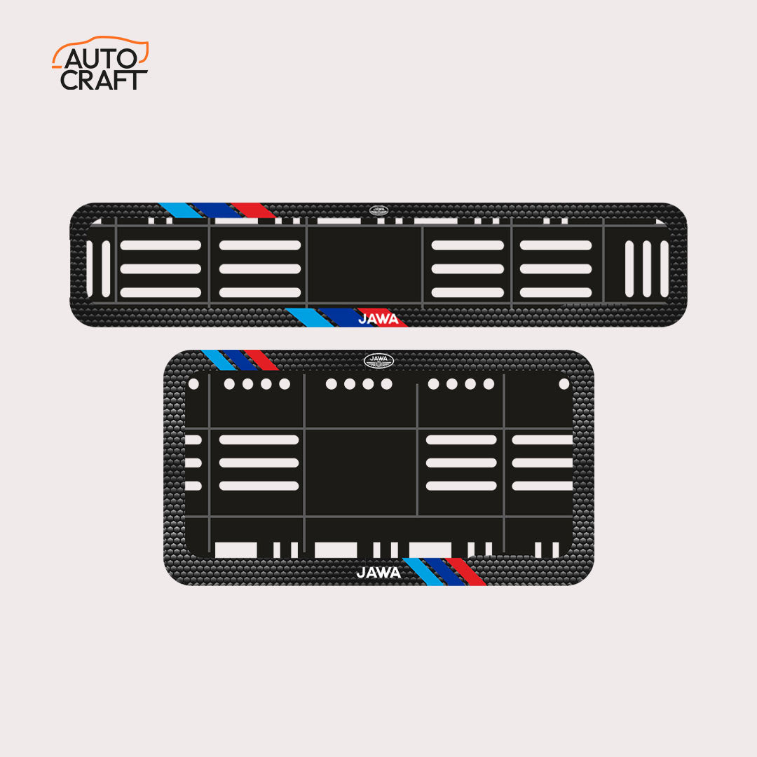 Bike Number Plate Gel Frame - Jawa - Red & Blue Racing Stripes - Image 1