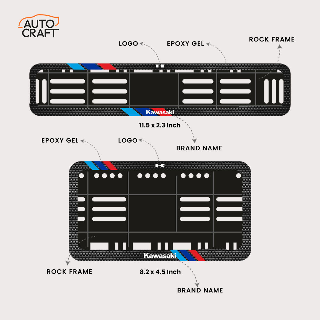 Bike Number Plate Gel Frame - Kawasaki - Red & Blue Racing Stripes - Image 2