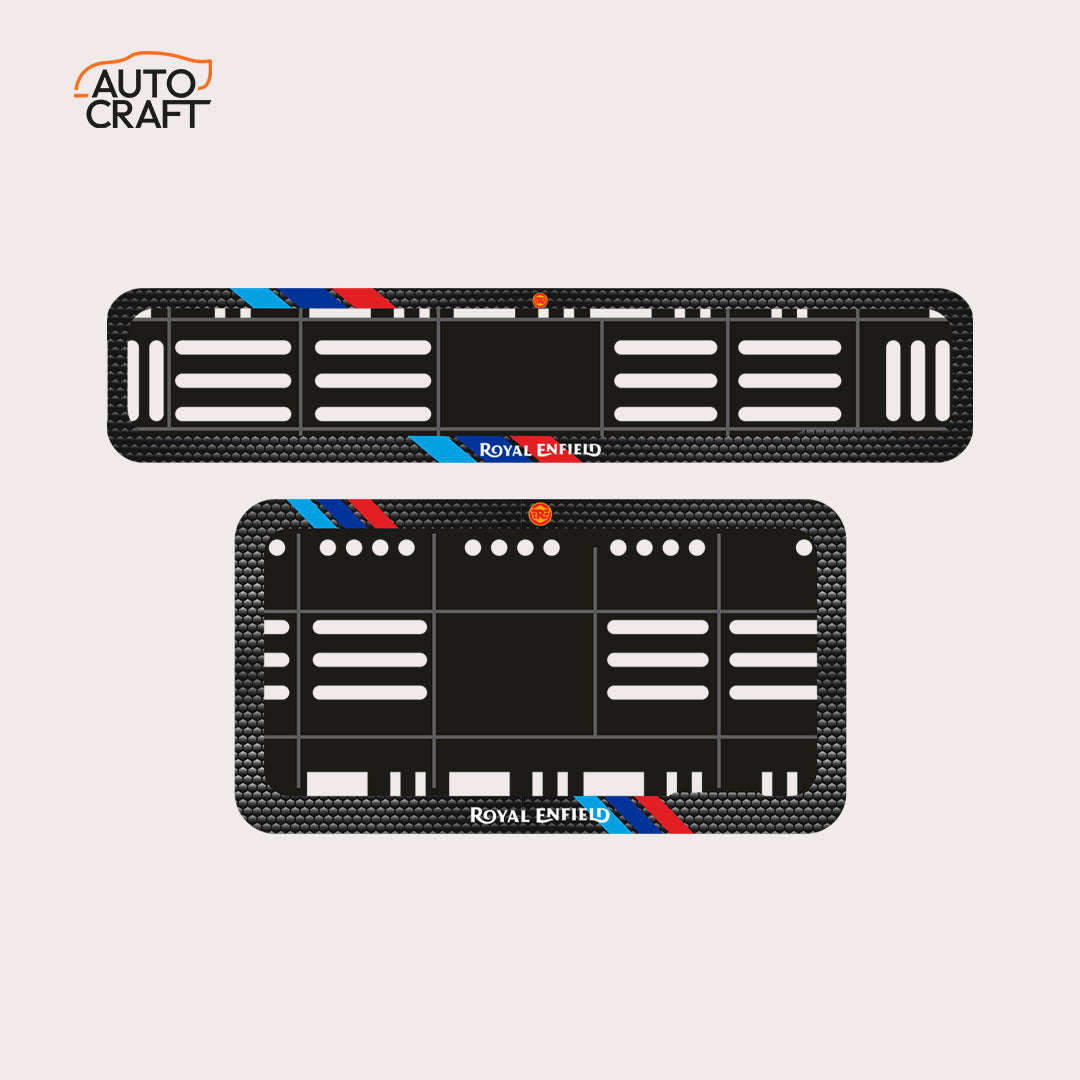 Bike Number Plate Gel Frame - Royal Enfield - Red & Blue Racing Stripes - Image 1