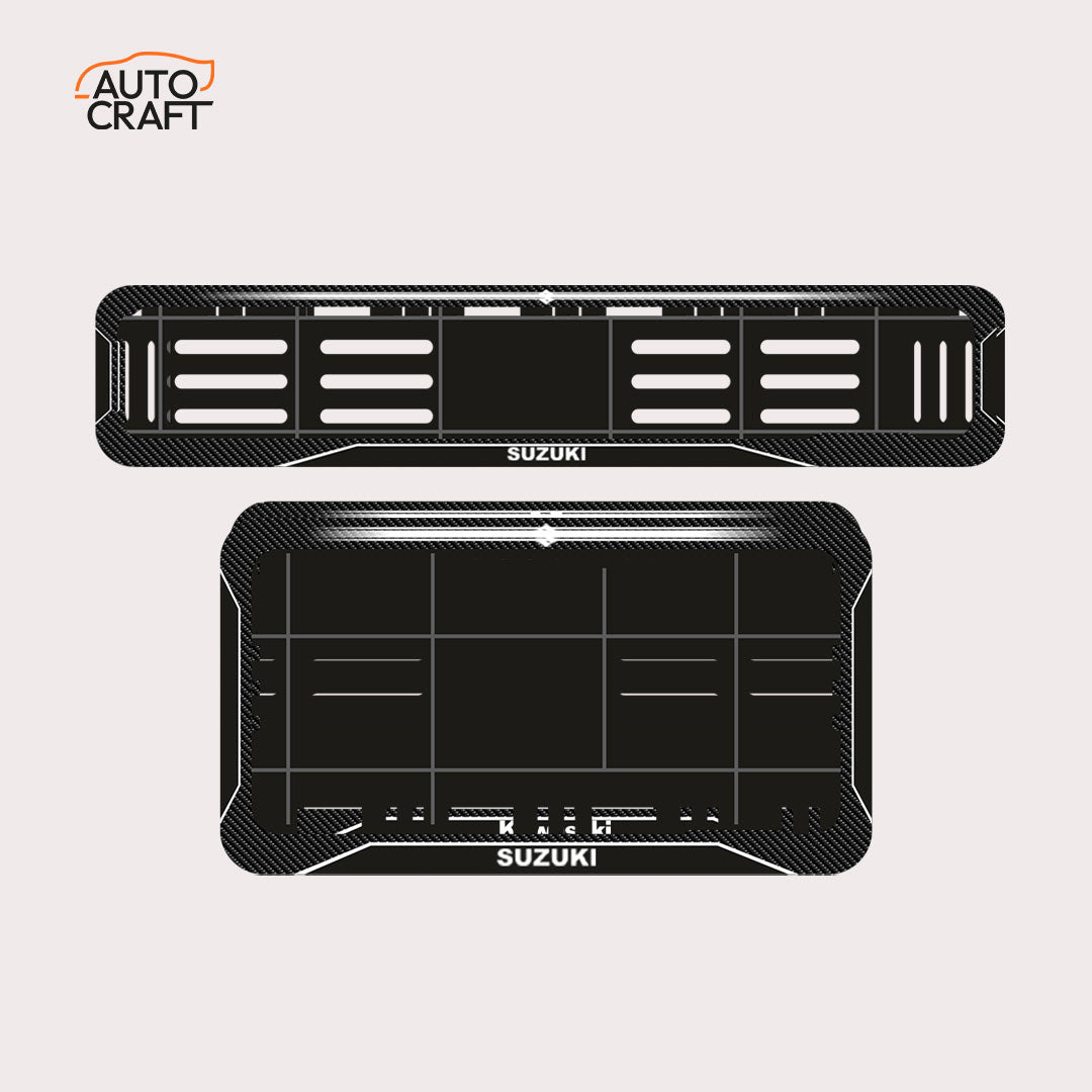 Bike Number Plate Gel Frame - Suzuki - Black with White Lines - Image 1