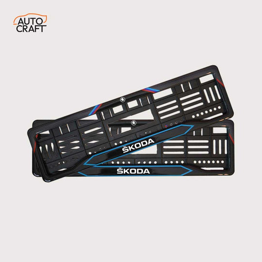 Car Number Plate Gel Frame - Skoda - Red and Blue Line
