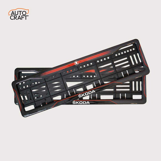 Car Number Plate Gel Frame - Skoda - Red Dash